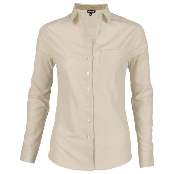 Ladies Long Sleeve Lisbon Shirt – Stone Marked to clear 65/35 polycotton