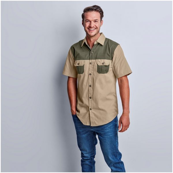 Mens Short Sleeve Serengeti 2-Tone Bush Shirt Lounge shirts