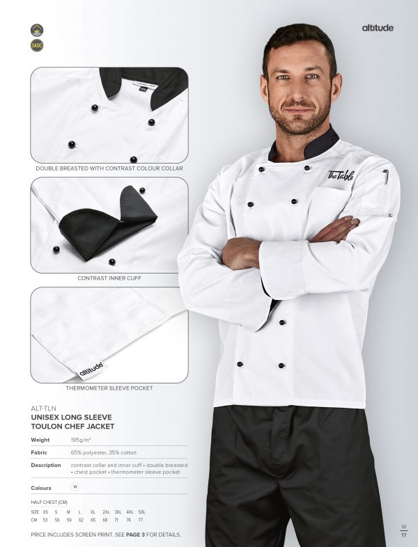 Unisex Long Sleeve Toulon Chef Jacket Hospitality