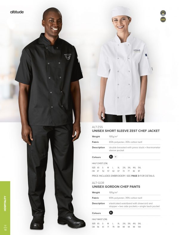 Unisex Short Sleeve Zest Chef Jacket Hospitality 195gsm