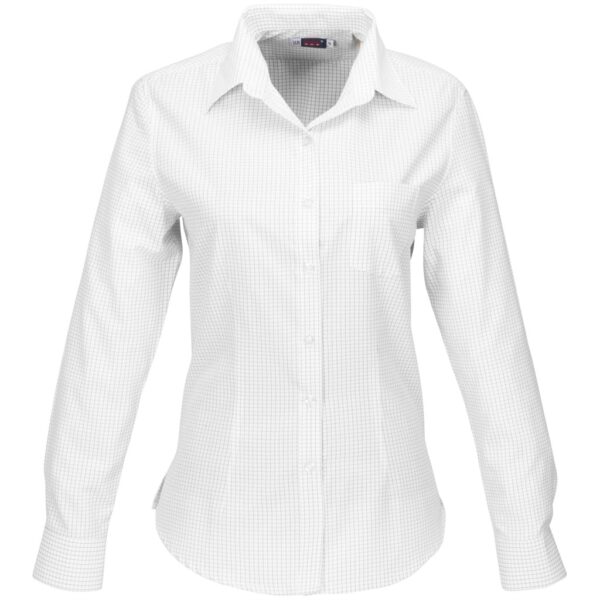 Ladies Long Sleeve Huntington Shirt – White Black Marked to clear