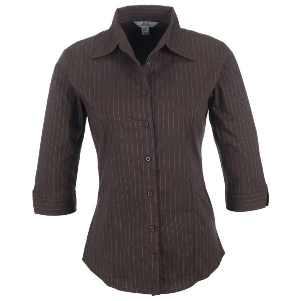 Ladies 3/4 Sleeve Manhattan Striped Shirt – Brown Old Marked to clear