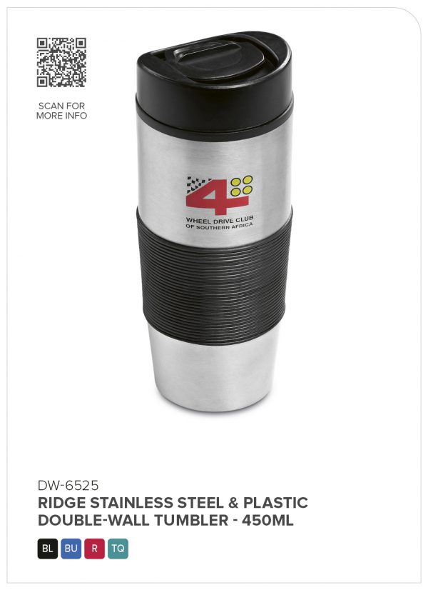 Ridge Stainless Steel & Plastic Double-Wall Tumbler – 450ml Drinkware mug