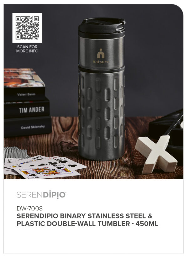 Serendipio Binary Stainless Steel & Plastic Double-Wall Tumbler – 450ml Drinkware