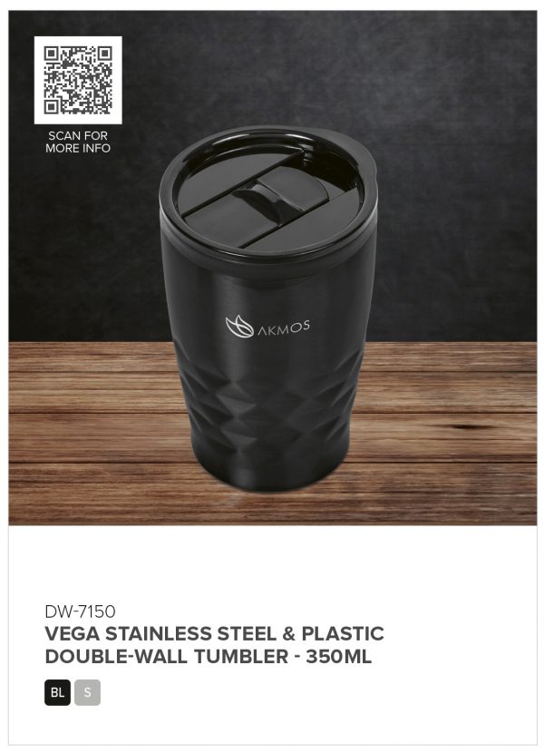 Vega Stainless Steel & Plastic Double-Wall Tumbler – 350ml Drinkware