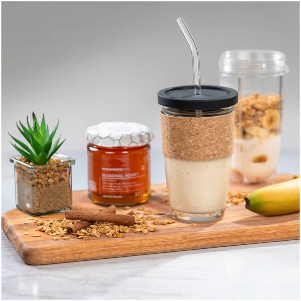 Kooshty Kork Glass Smoothie Kup & Straw – 480ml Drinkware glass cup