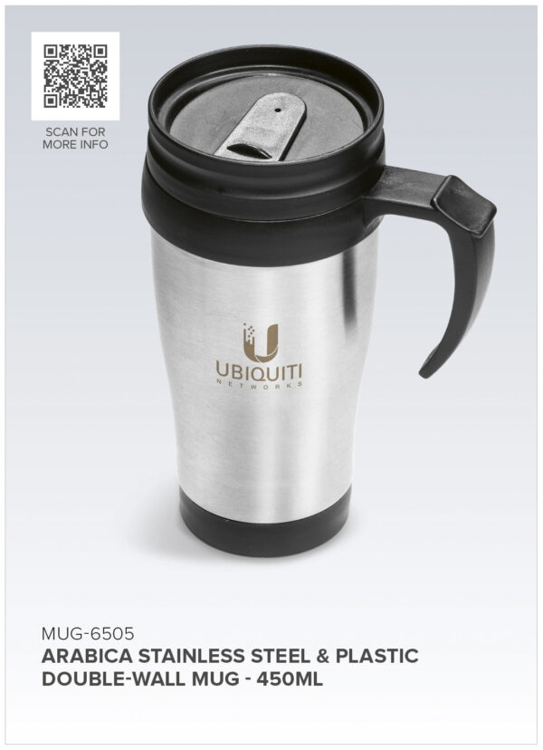 Arabica Stainless Steel & Plastic Double-Wall Mug – 450ml Drinkware