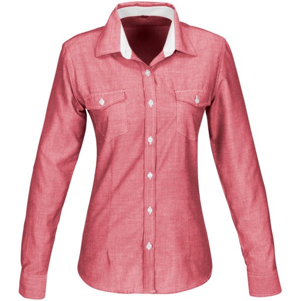 Ladies Long Sleeve Windsor Shirt – Red Marked to clear NULL