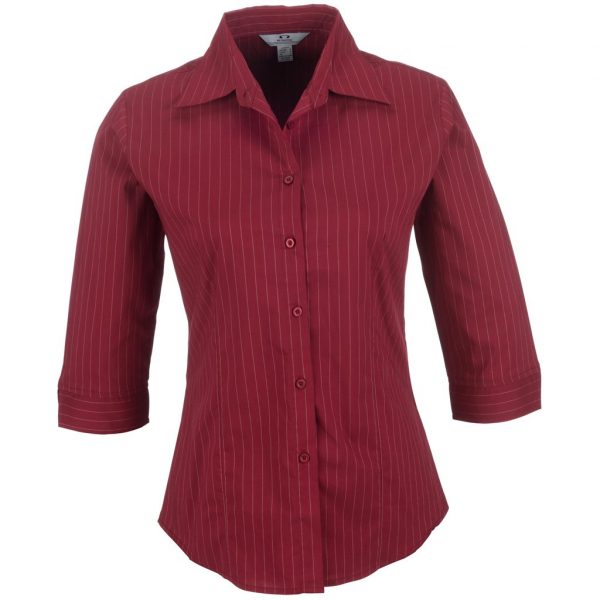 Ladies 3/4 Sleeve Manhattan Striped Shirt – Red Marked to clear NULL