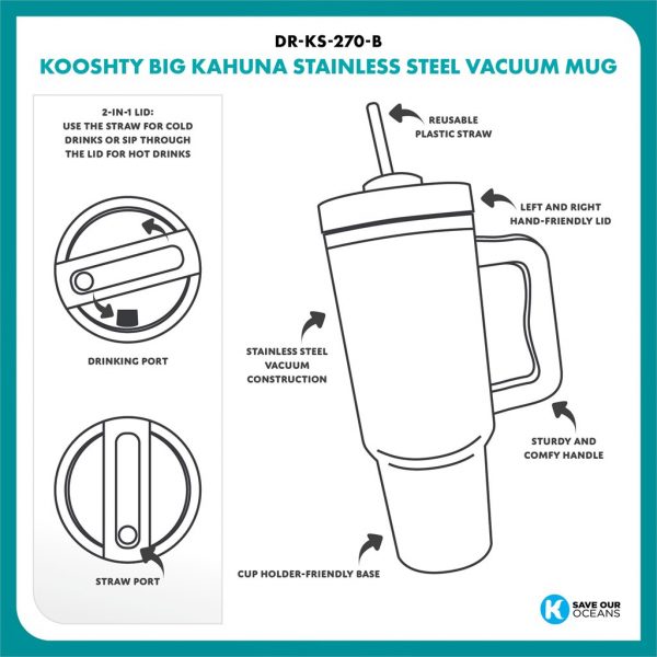 Kooshty Big Kahuna Stainless Steel Vacuum Mug – 1.2 Litre Drinkware stainless steel mug