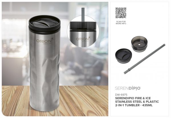 Serendipio Fire & Ice Stainless Steel & Plastic 2-In-1 Tumbler – 435ml Drinkware double wall tumbler