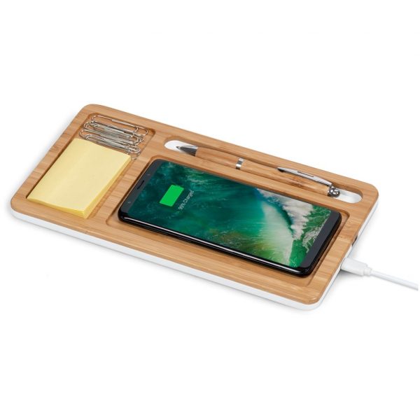 Okiyo Musen Bamboo Wireless Charger Desk Organiser Mobile technology desk organiser