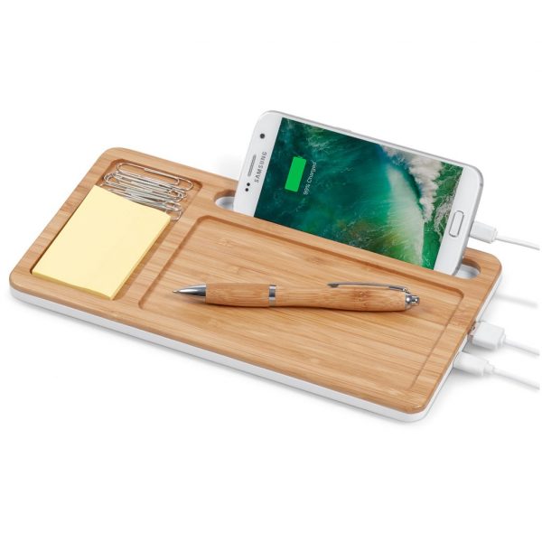 Okiyo Musen Bamboo Wireless Charger Desk Organiser Mobile technology desk organiser