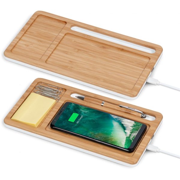 Okiyo Musen Bamboo Wireless Charger Desk Organiser Mobile technology desk organiser