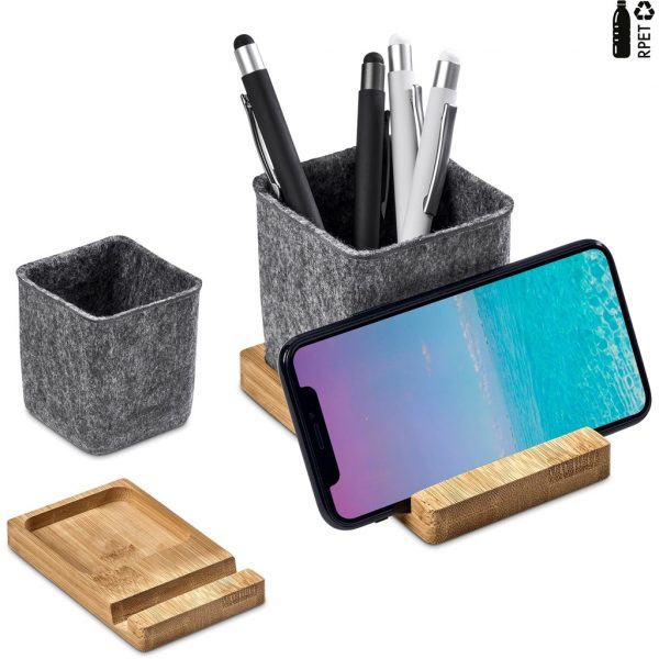 Okiyo Kyadi Recycled PET & Bamboo Desk Caddy Phone Stand Mobile technology phone stan