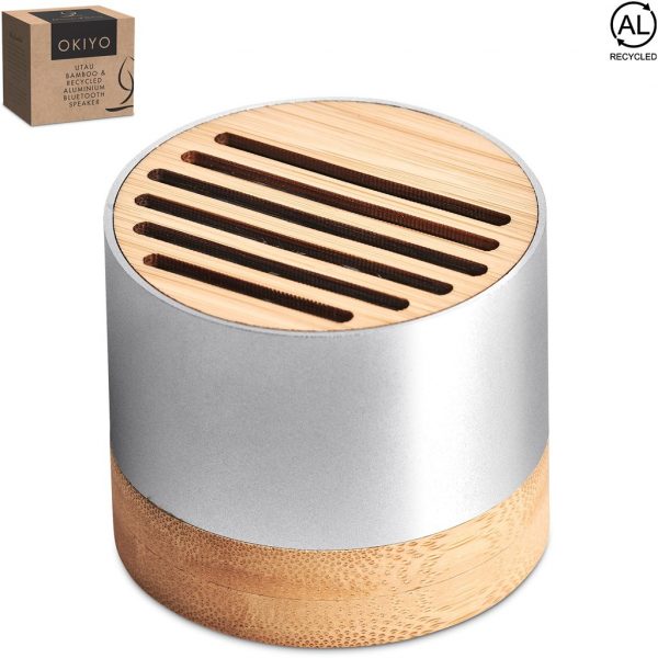 Okiyo Utau Bamboo & Recycled Aluminium Bluetooth Speaker Mobile technology bluetooth speaker: recycled aluminium speaker