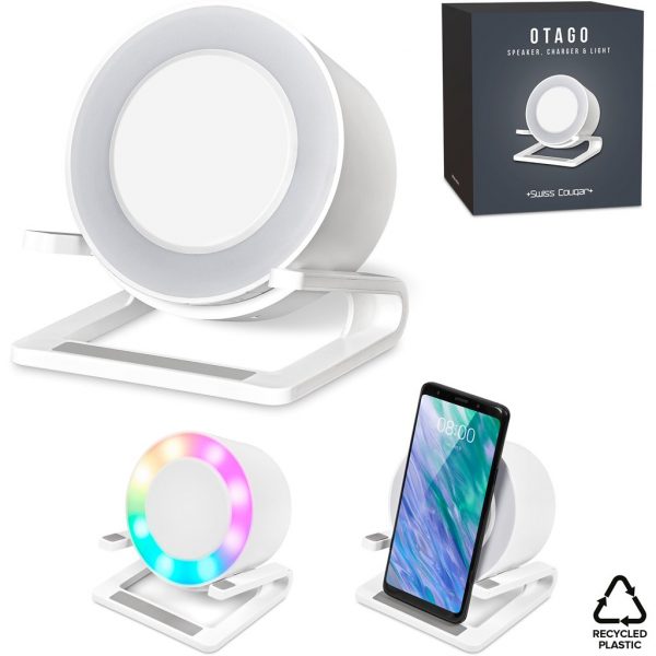 Swiss Cougar Otago Bluetooth Speaker, Wireless Charger, Phone Stand & Night Light Mobile technology light